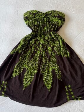 Neon Jungle Strapless Festival Dress Built In Bra Y2K Boho Goddess Vibes Small